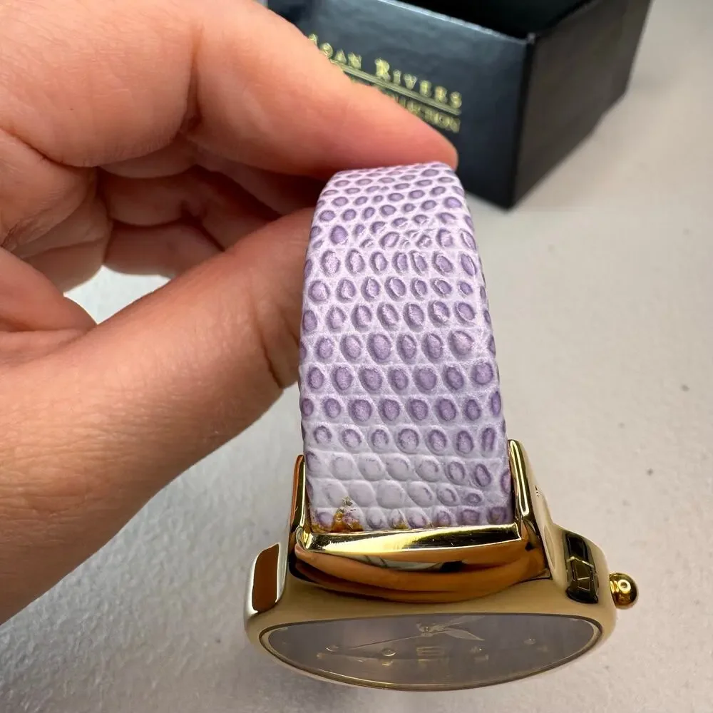 joan rivers classics purple leather cuff watch gold tone quartz box